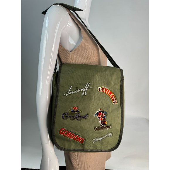 Crown Royal Captain Morgan Liquor Label Messenger Bag OS Green Canvas Adj Strap - Picture 1 of 16